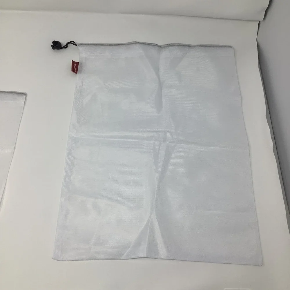 2 Pc White Mesh Drawstring Bags Reusable Produce Bags Laundry Bags Storage‎ Bags